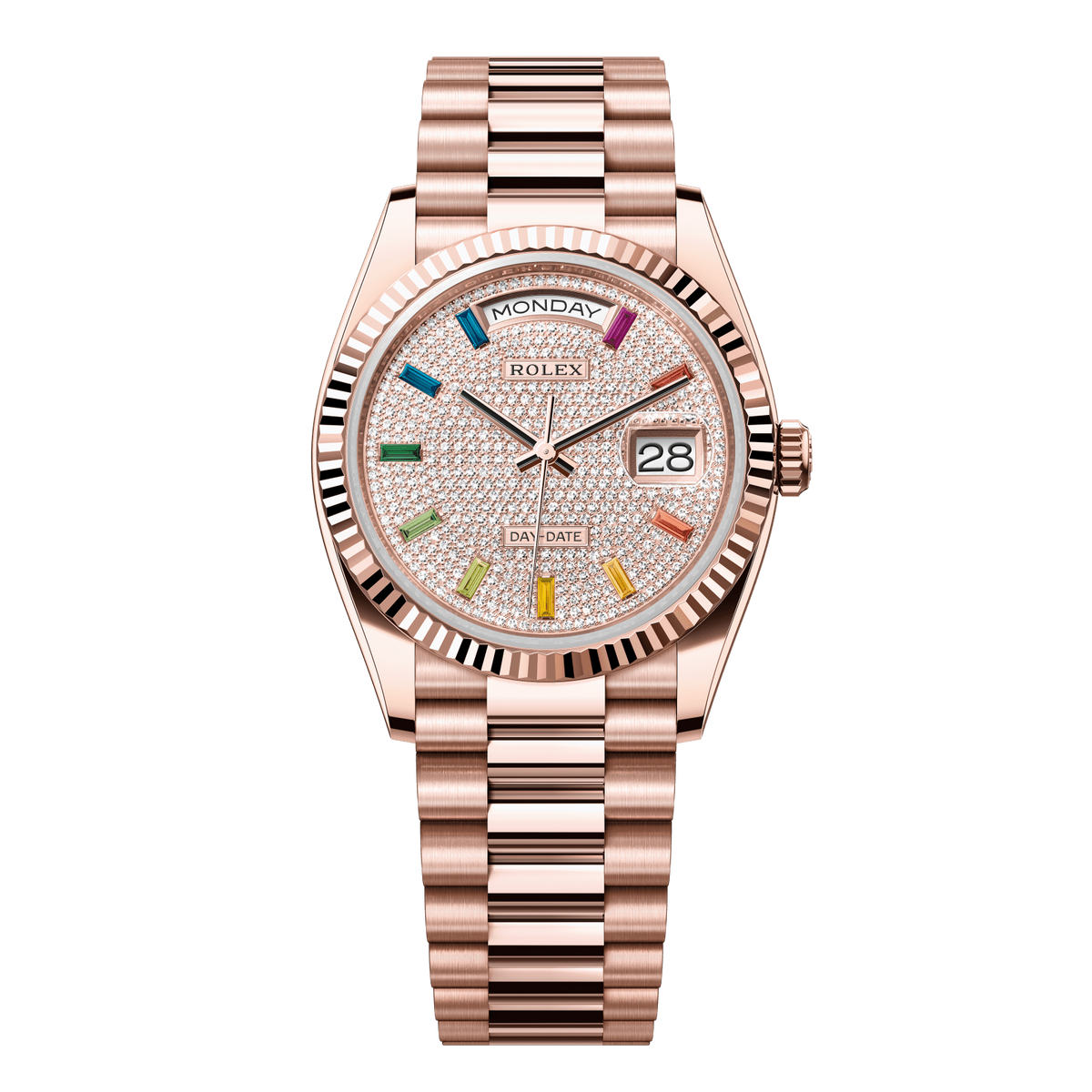 Rolex Day-Date 36 mm Diamond-Paved 18k Everose Gold President 128235-0039