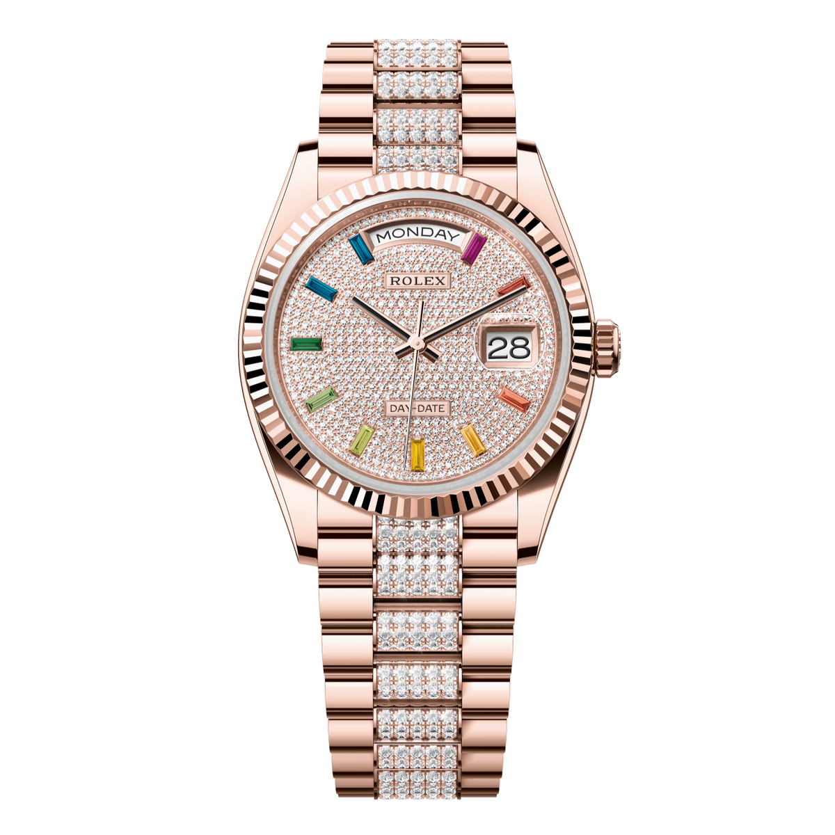 Rolex Day-Date 36 mm Diamond-Paved 18k Everose Gold President 128235-0040