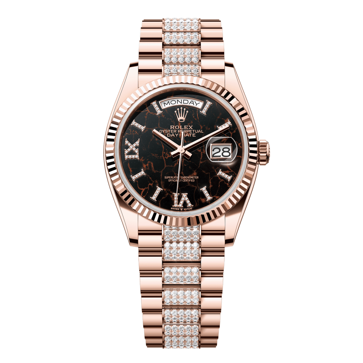 Rolex Day-Date 36 mm Eisenkiesel Diamonds 18k Everose Gold President 128235-0042