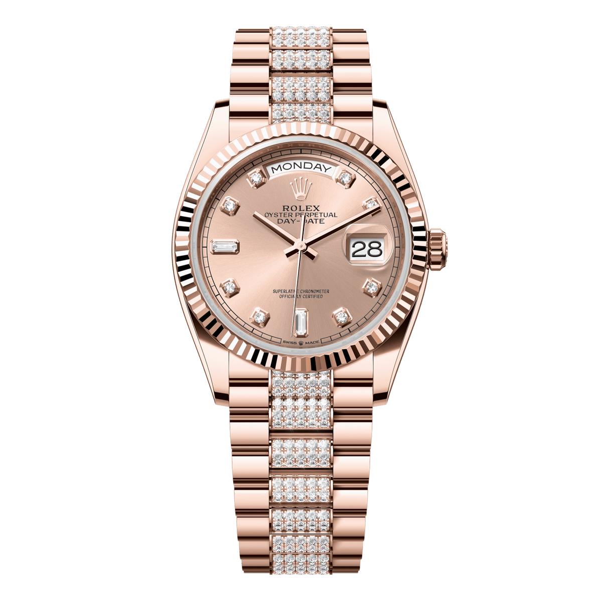Rolex Day-Date 36 mm Rosé Diamonds 18k Everose Gold President 128235-0019