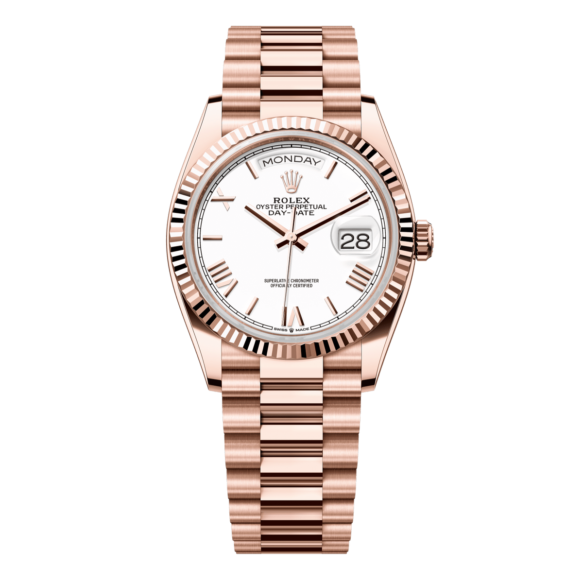 Rolex Day-Date 36 mm White 18k Everose Gold President 128235-0070