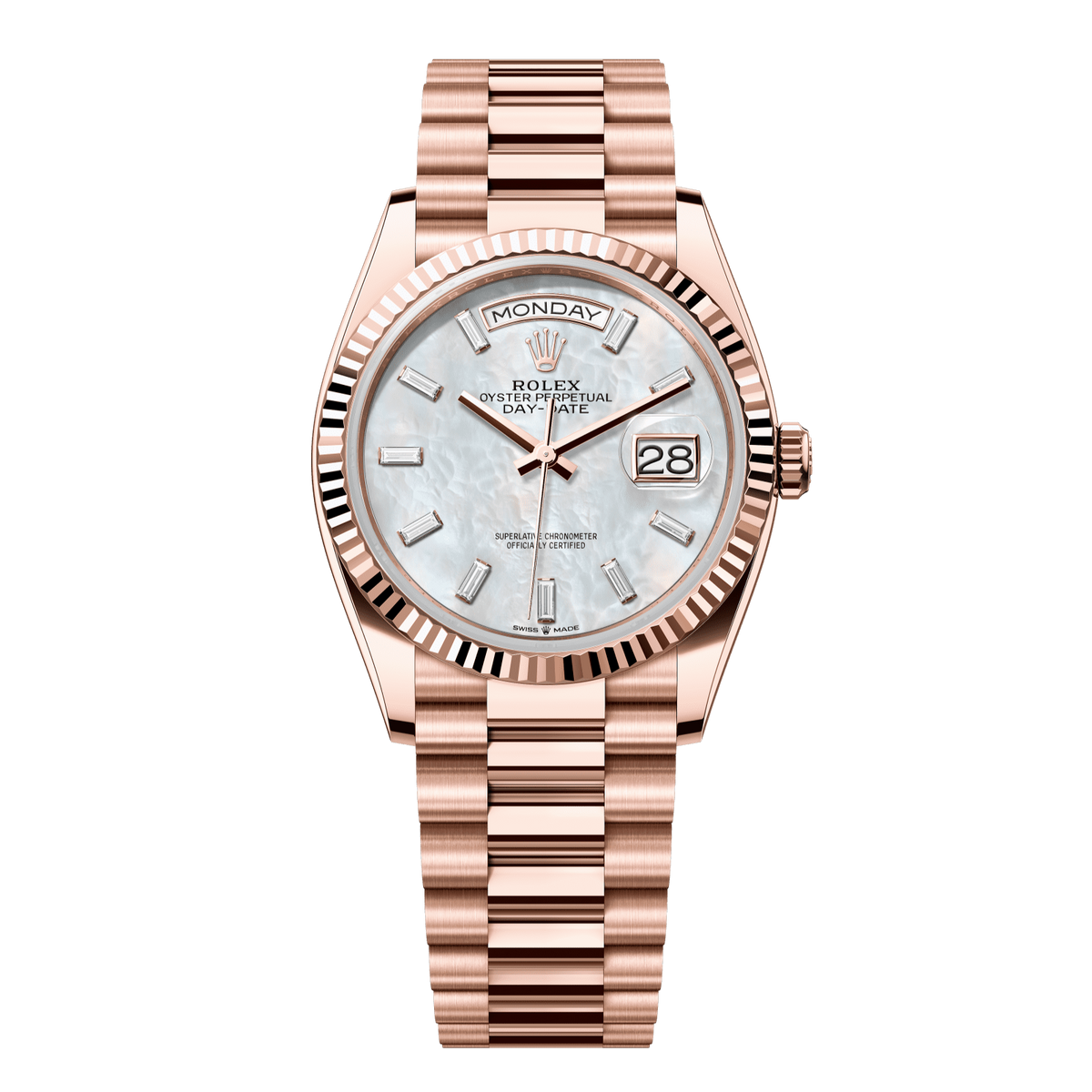 Rolex Day-Date 36 mm White Mother-Of-Pearl Diamonds 18k Everose Gold 128235-0078