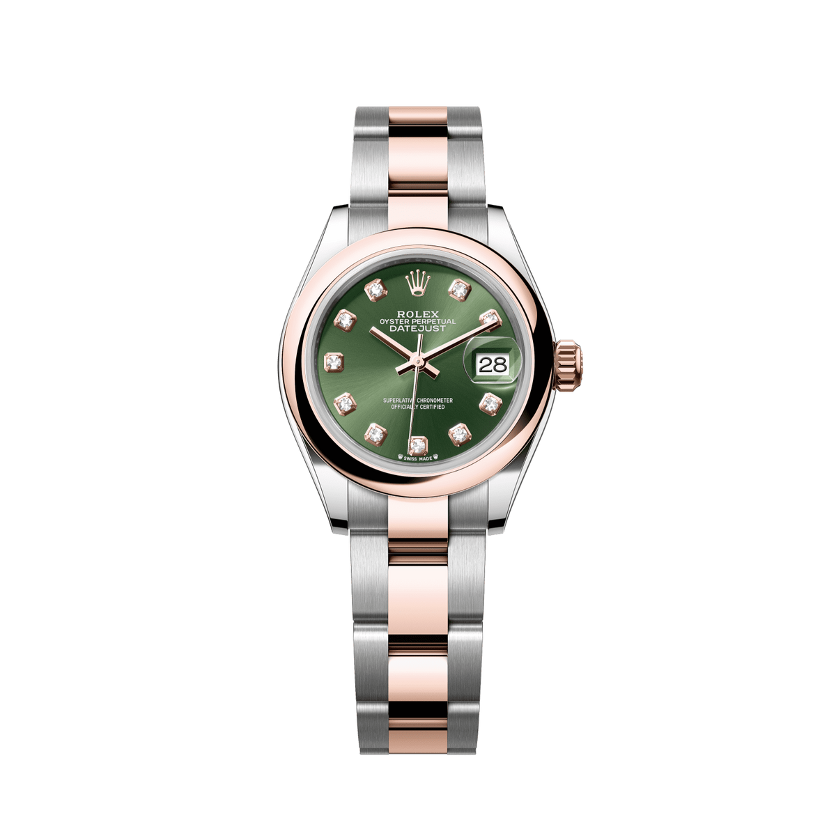 Rolex Lady-Datejust 28 mm Olive Green Oystersteel Everose Gold Diamond Oyster 279161-0008