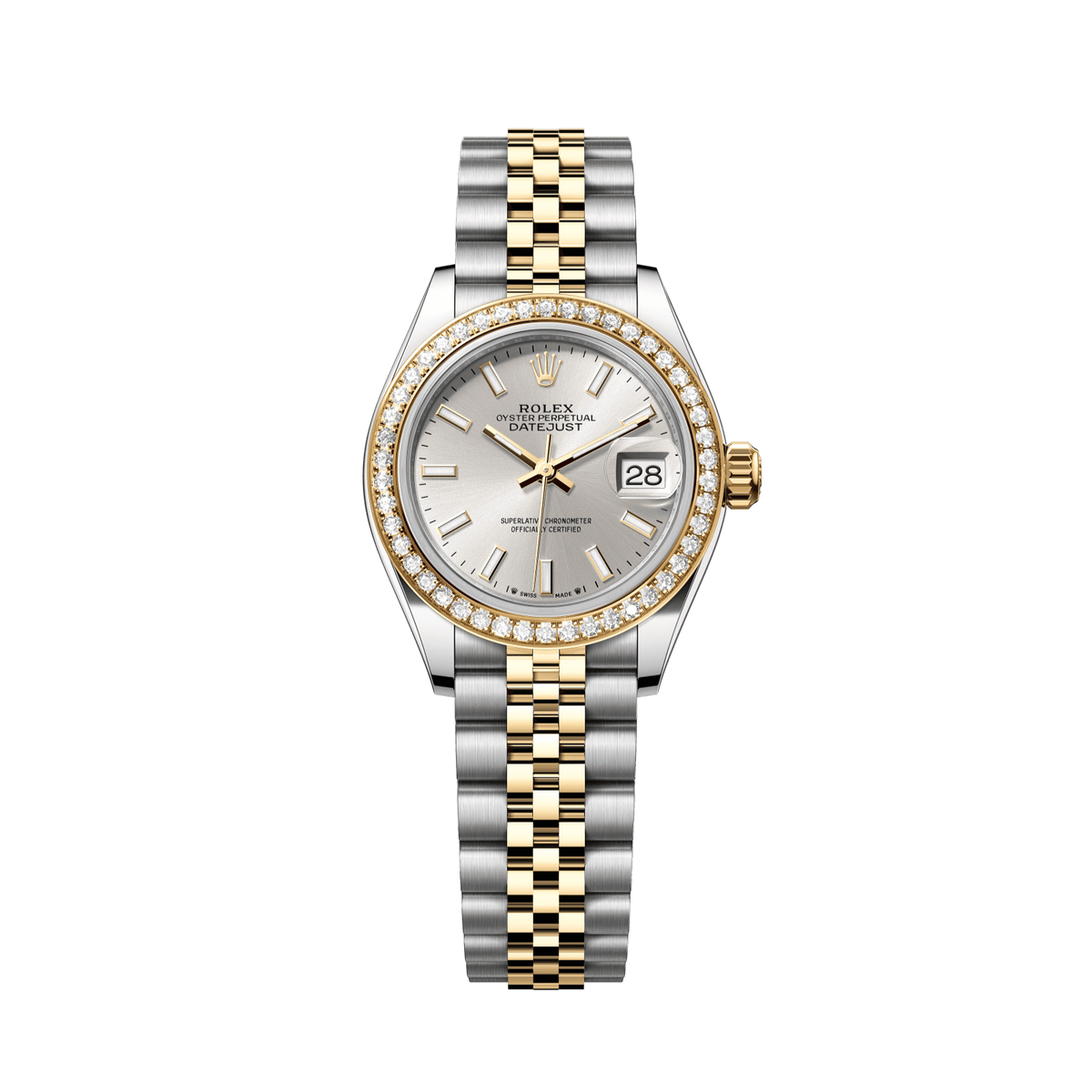 Rolex Lady-Datejust 28 mm Steel Yellow Gold Silver Diamond Dial Bracelet 279383rbr-0017