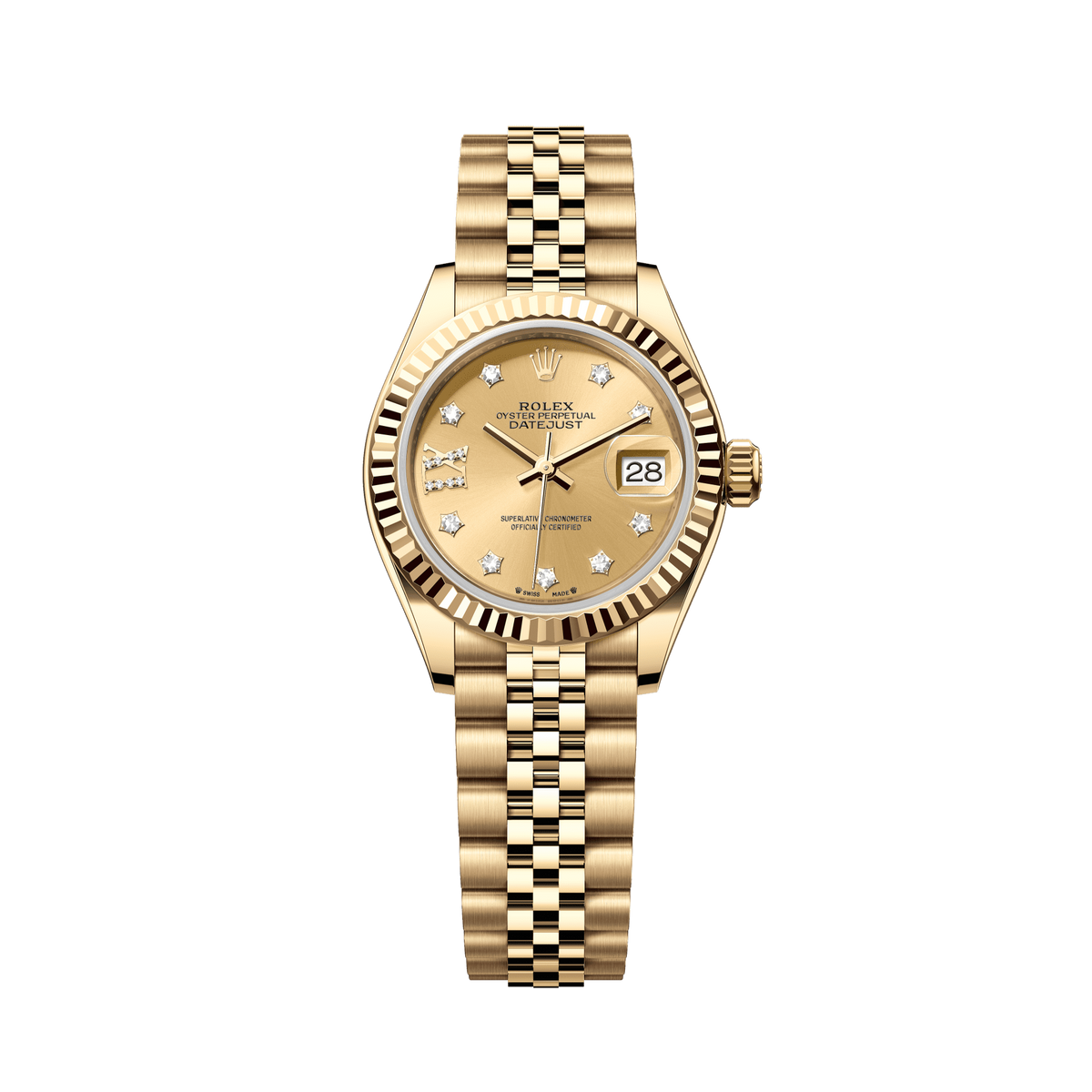 Rolex Oyster 28 mm Yellow Gold Champagne Diamond Dial Bracelet 279178-0014