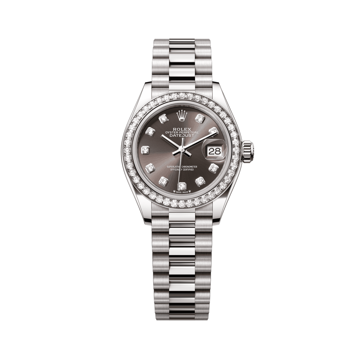 Rolex Oyster 28 mm Dark Grey Diamond 18k White Gold President 279139rbr-0011