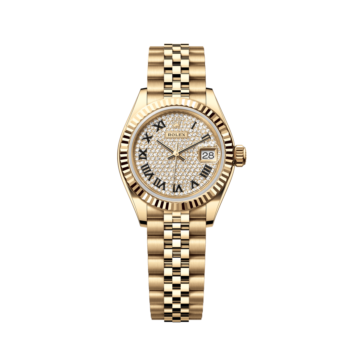 Rolex Oyster 28 mm 18k Yellow Gold Diamond-Paved Dial Jubilee Bracelet 279178-0032
