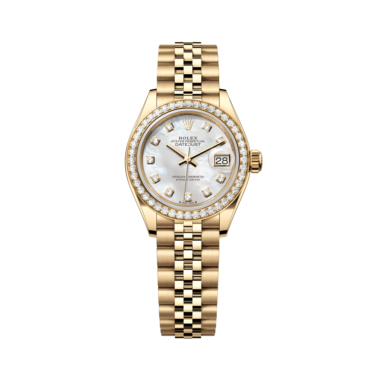 Rolex Oyster 28 mm Yellow Gold Mother-of-Pearl Diamond Dial Bracelet 279138rbr-0016