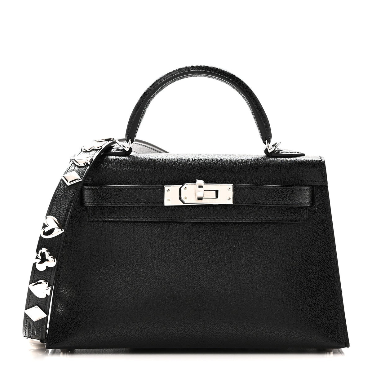 Hermes Chevre Chamkila Clou de Coeur Mini Kelly Sellier 20 Black
