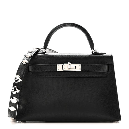 Hermes Chevre Chamkila Clou de Coeur Mini Kelly Sellier 20 Black
