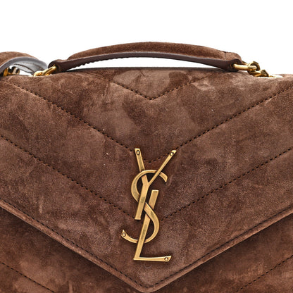 Saint Laurent Suede Chevron Quilted Medium Loulou Bark Brown