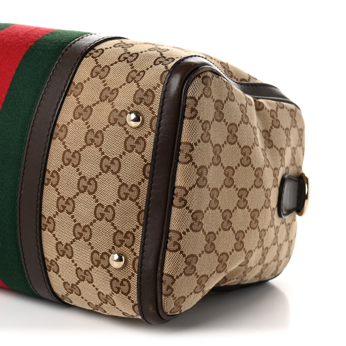 Gucci Monogram Vintage Web Medium Boston Dark Brown