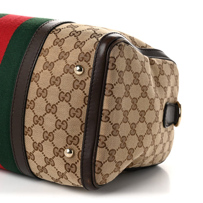 Gucci Monogram Vintage Web Medium Boston Dark Brown