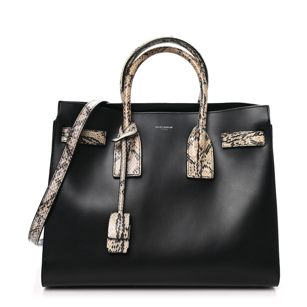 Saint Laurent Calfskin Embossed Python Small Sac De Jour Black