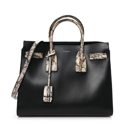Saint Laurent Calfskin Embossed Python Small Sac De Jour Black