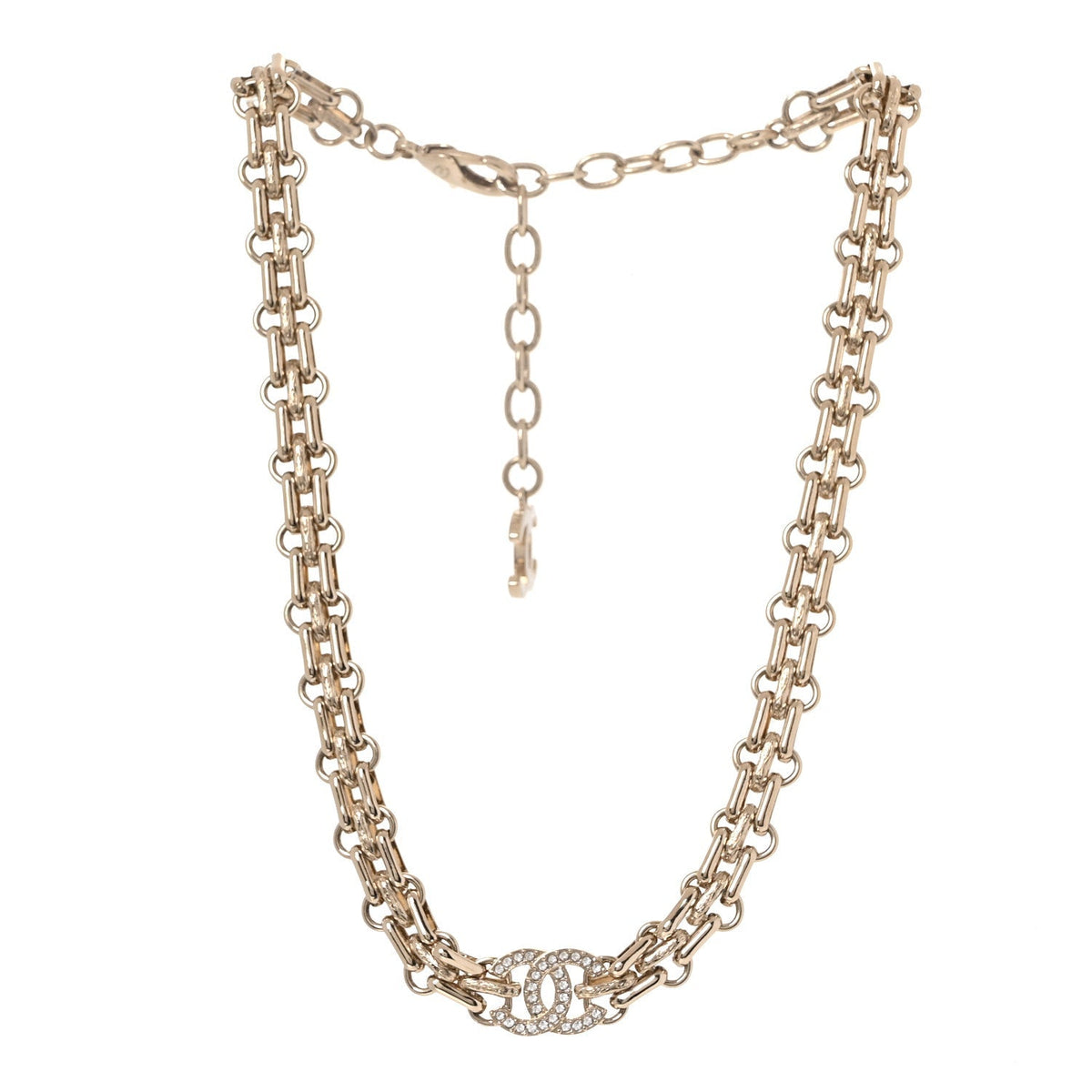 Chanel Metal Crystal CC Choker Necklace Gold