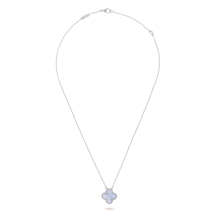 18K White Gold Chalcedony VCA Vintage Alhambra Pendant