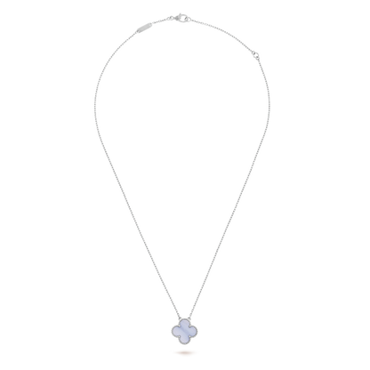 18K White Gold Chalcedony VCA Vintage Alhambra Pendant