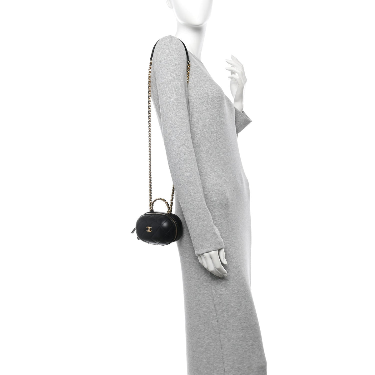 Chanel Lambskin Quilted CC Bubble Vanity Case With Chain Black