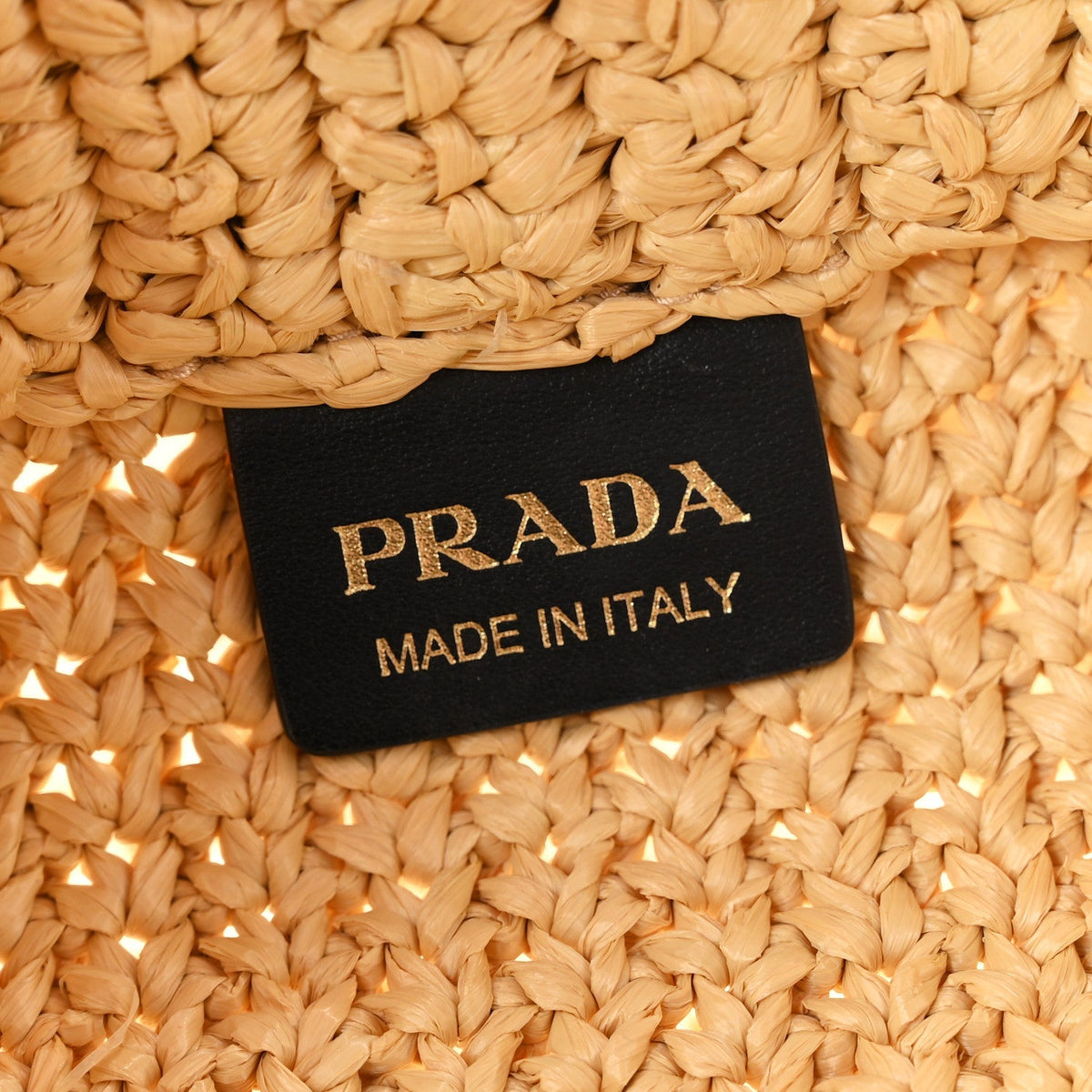 Prada Yarn Raffia Effect Crochet Embroidered Logo Tote Naturale