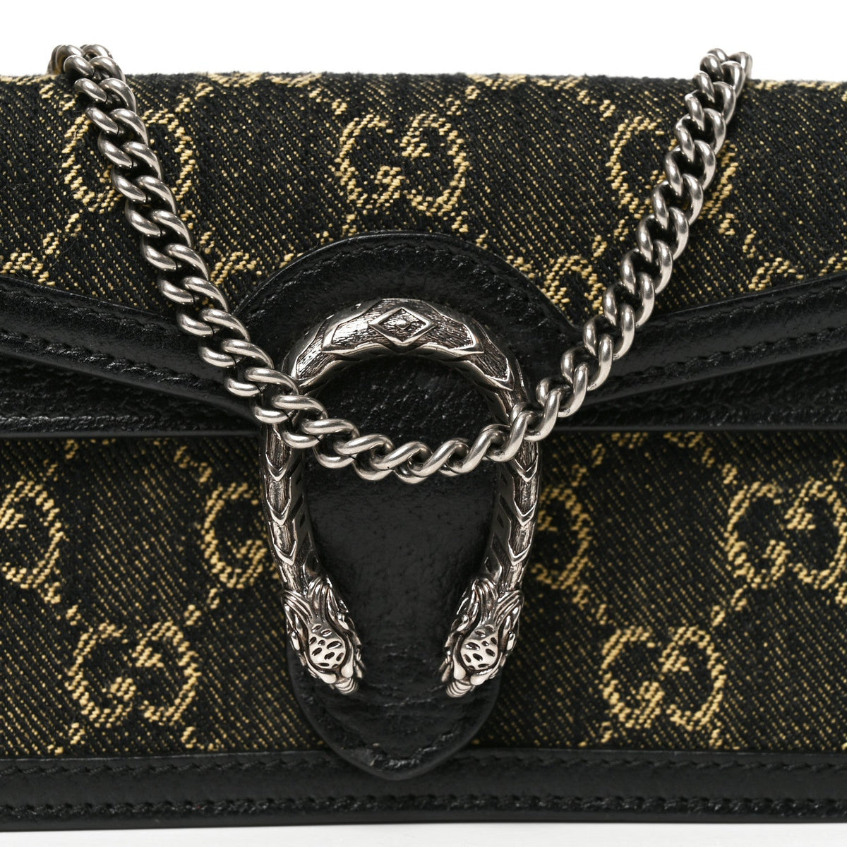 Gucci Jacquard Denim GG Monogram Super Mini Dionysus Shoulder Bag Black Ivory