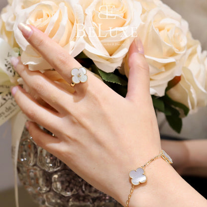 18K Gold Diamond Mother of Pearl VCA Vintage Alhambra Ring
