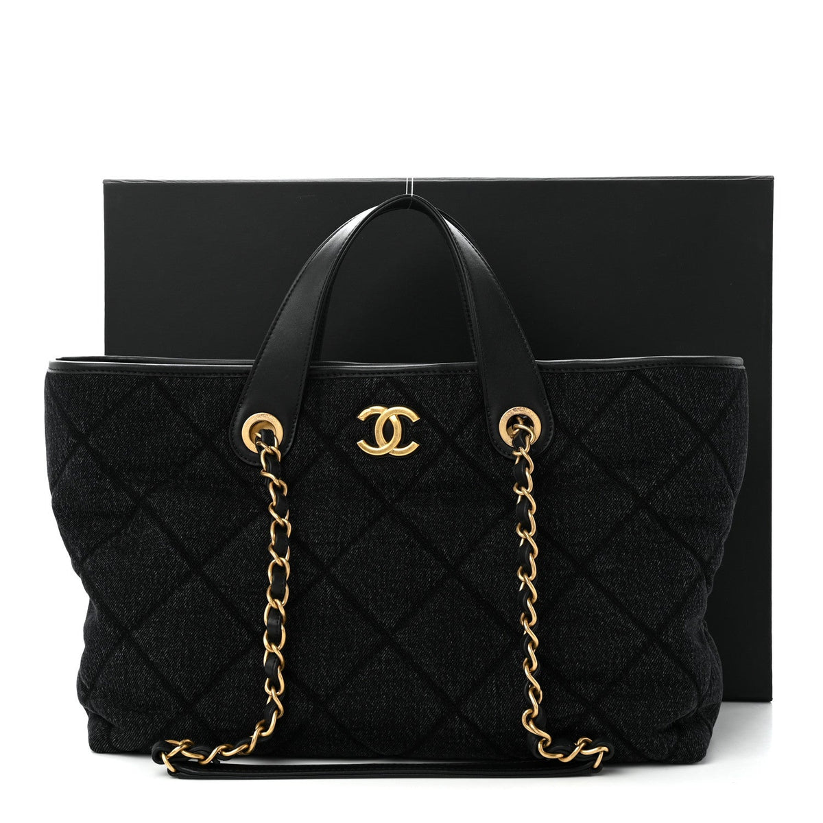 Chanel Denim Calfskin Quilted Small Deauville Tote Black