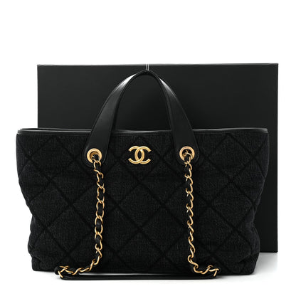 Chanel Denim Calfskin Quilted Small Deauville Tote Black
