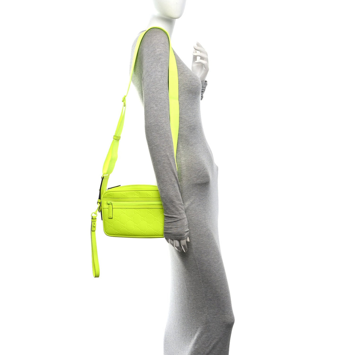 Gucci Rubber Effect Monogram GG Crossbody Bag Fluorescent Yellow