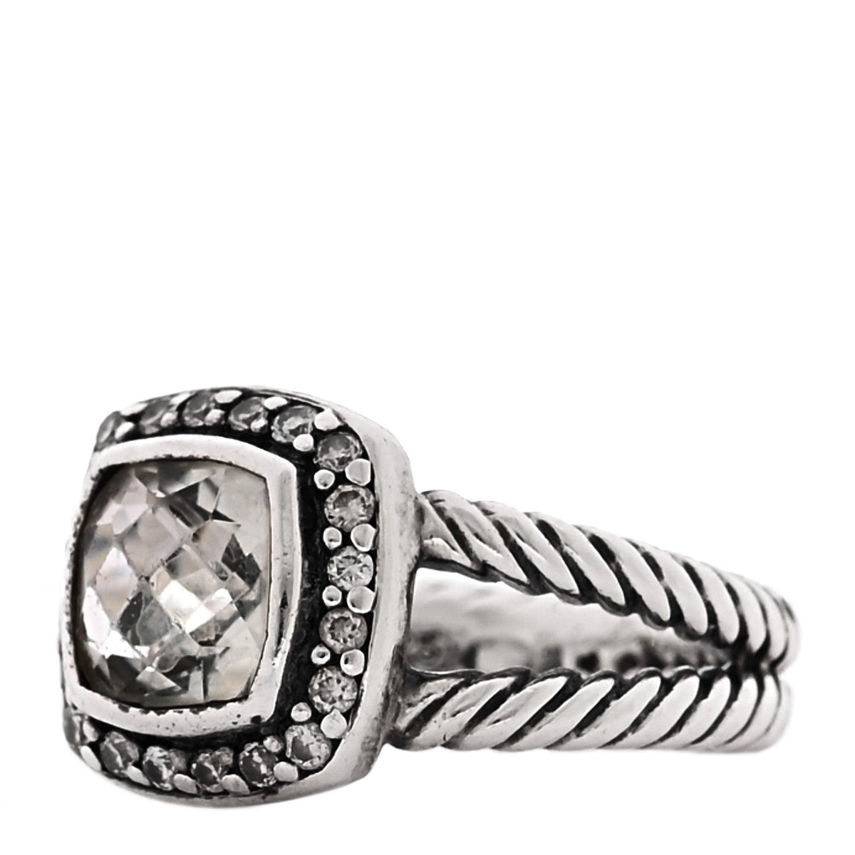 David Yurman Sterling Silver Diamond Prasiolite 7mm Petite Albion Ring 48 4.5