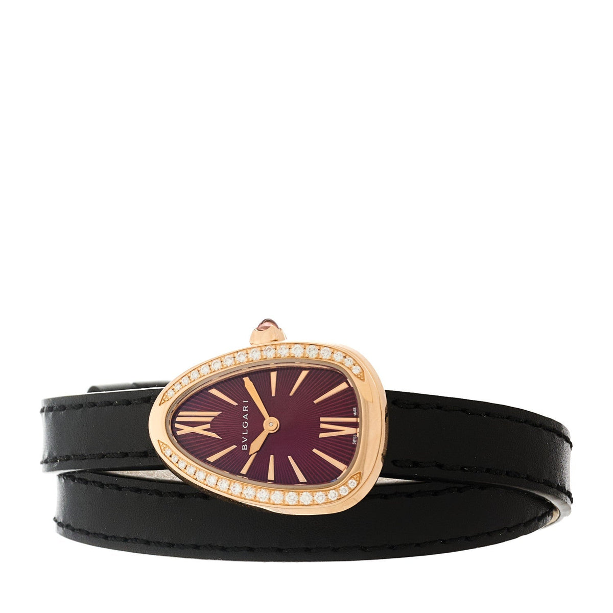 Bulgari 18K Rose Gold Calfskin Diamond Women's 27mm Serpenti Watch Red