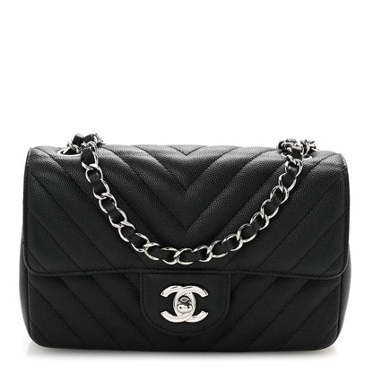 Chanel Caviar Chevron Quilted Mini Rectangular Flap Black