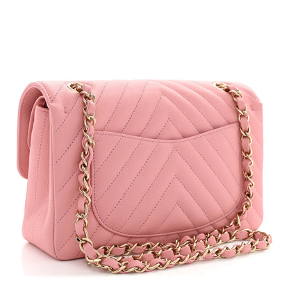 Chanel Caviar Chevron Quilted Small Double Flap Pink