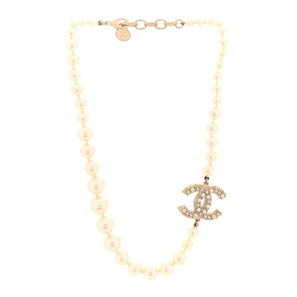 Chanel Pearl Crystal CC 100th Anniversary Necklace Light Gold