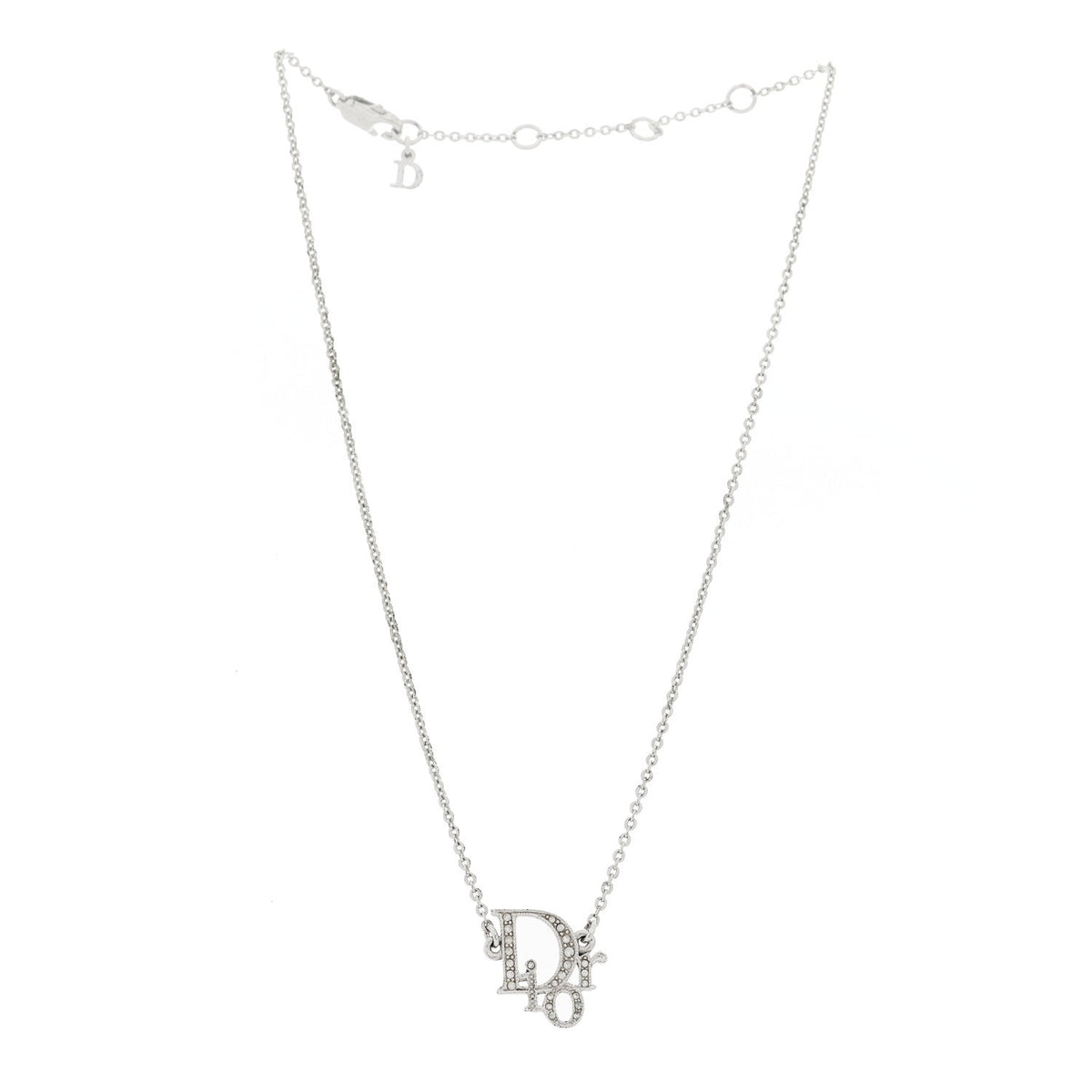 Christian Dior Metal Crystal Logo Choker Necklace Silver