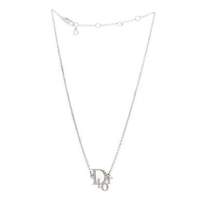 Christian Dior Metal Crystal Logo Choker Necklace Silver