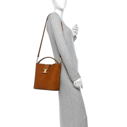 Celine Suede Calfskin Triomphe Medium Louise Bag Pecan