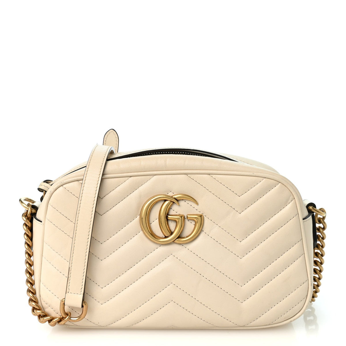 Gucci Calfskin Matelasse Small GG Marmont Chain Shoulder Bag White