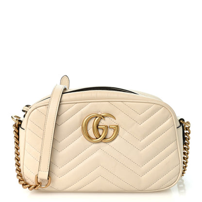 Gucci Calfskin Matelasse Small GG Marmont Shoulder Bag White