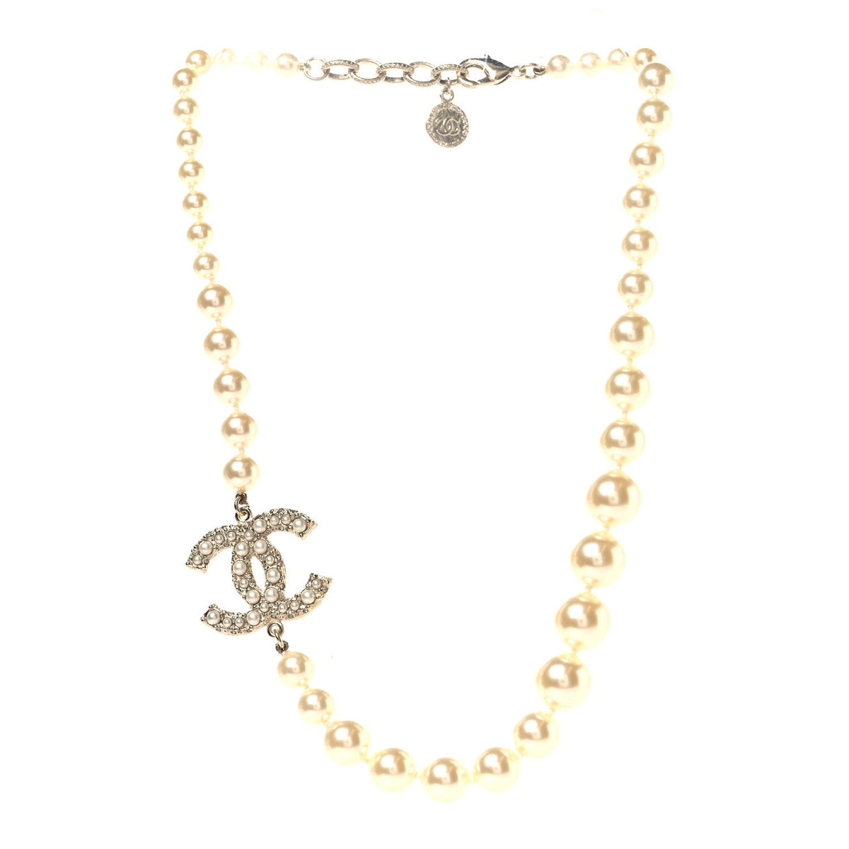 Chanel Faux Pearl Crystal CC 100th Anniversary Necklace Light Gold