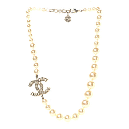 Chanel Faux Pearl Crystal CC 100th Anniversary Necklace Light Gold