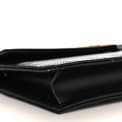 Saint Laurent Grain De Poudre Matelasse Chevron Monogram Envelope Chain Wallet Black