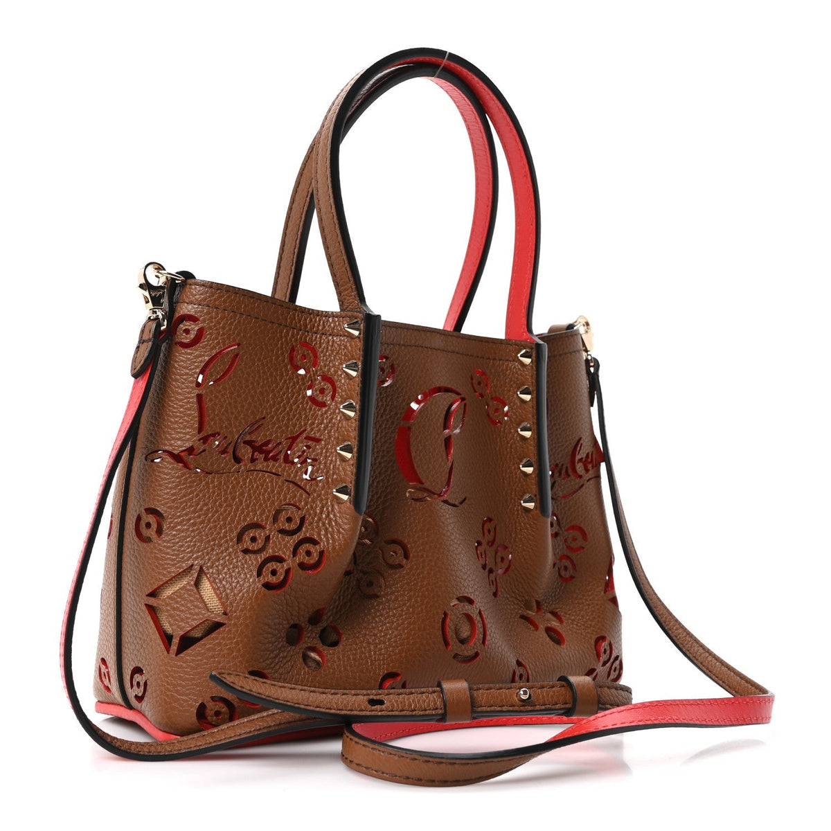 Christian Louboutin Calfskin Mini Cabarock Spikes Tote Biscotto