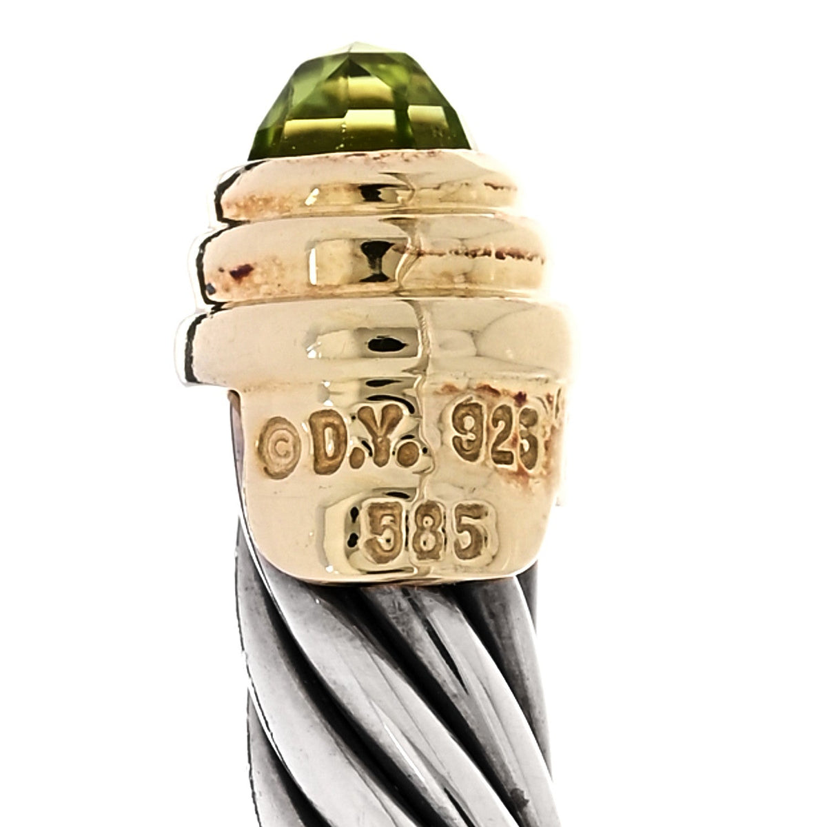 David Yurman Sterling Silver 14K Yellow Gold Peridot 5mm Cable Classics Bracelet