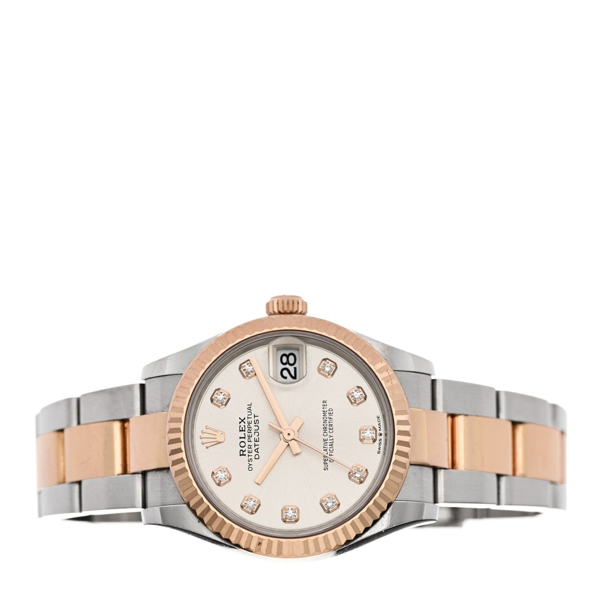Rolex Stainless Steel 18K Everose Gold Diamond 31mm Datejust Watch Silver 278271