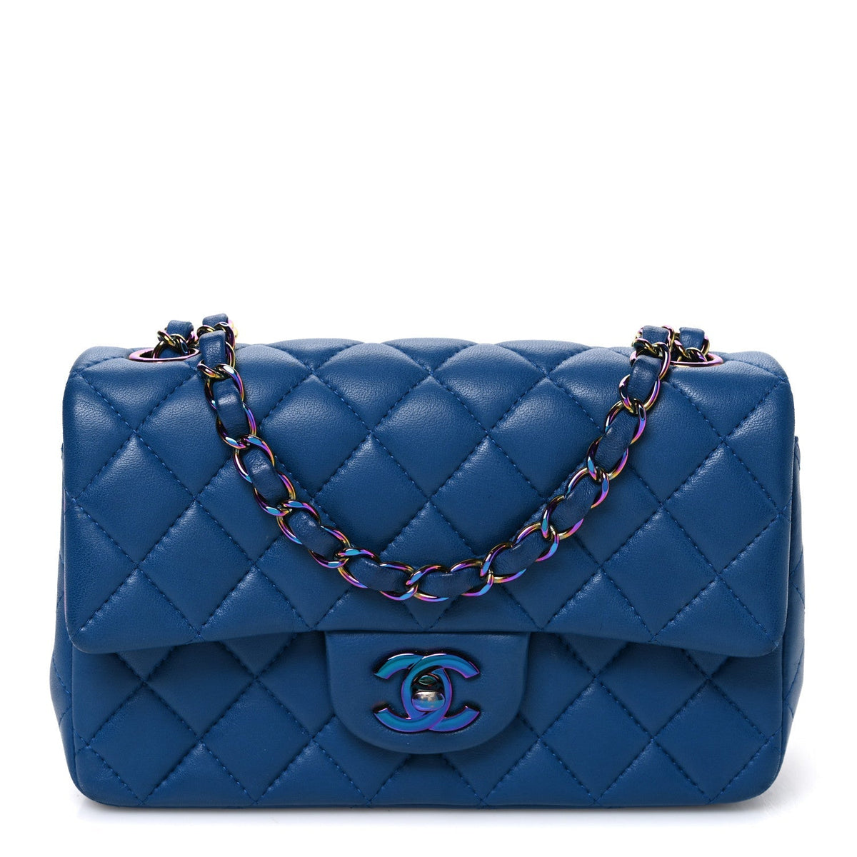 Chanel Lambskin Quilted Mini Rectangular Flap Blue Purple