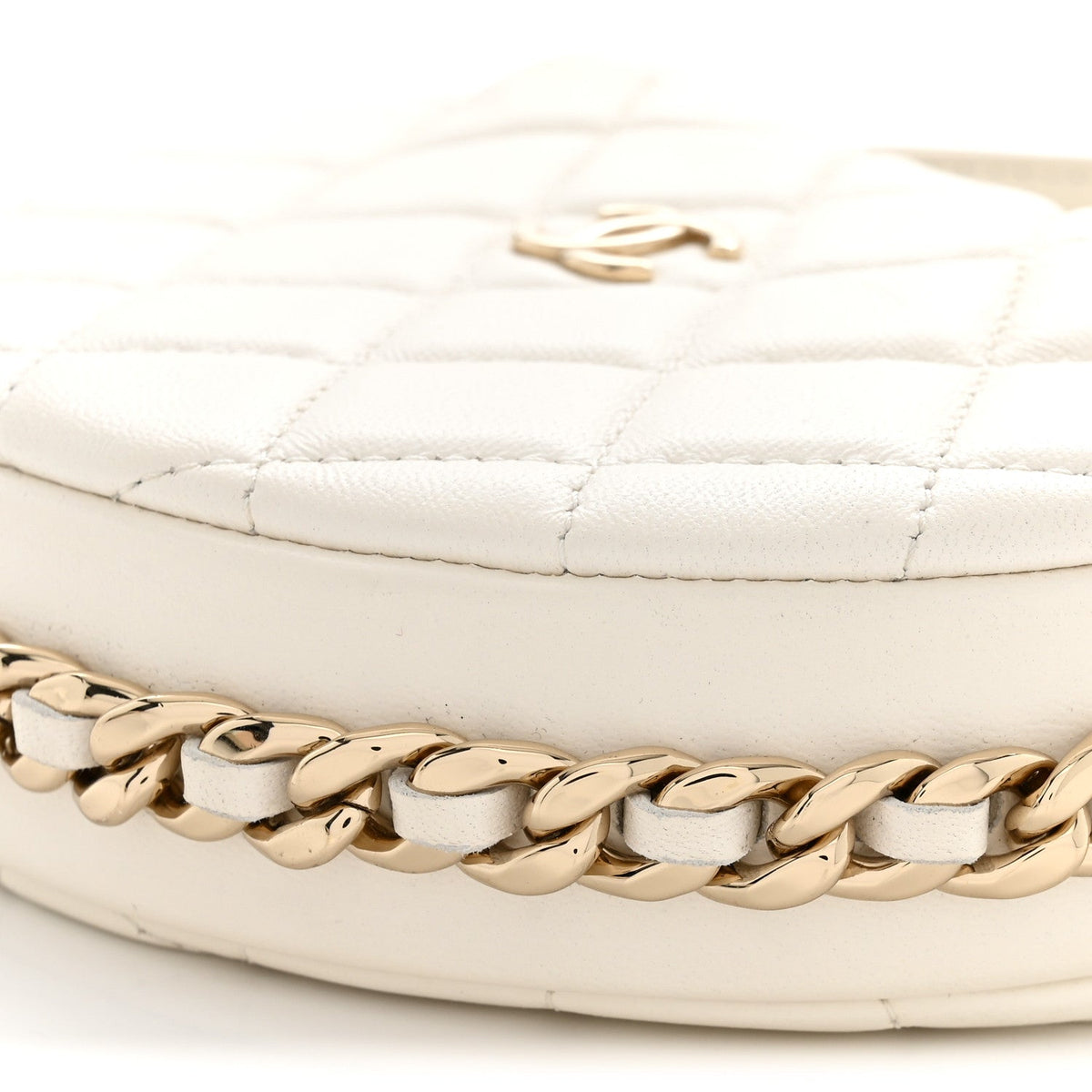 Chanel Lambskin Quilted Chain Around Pouch Hobo White