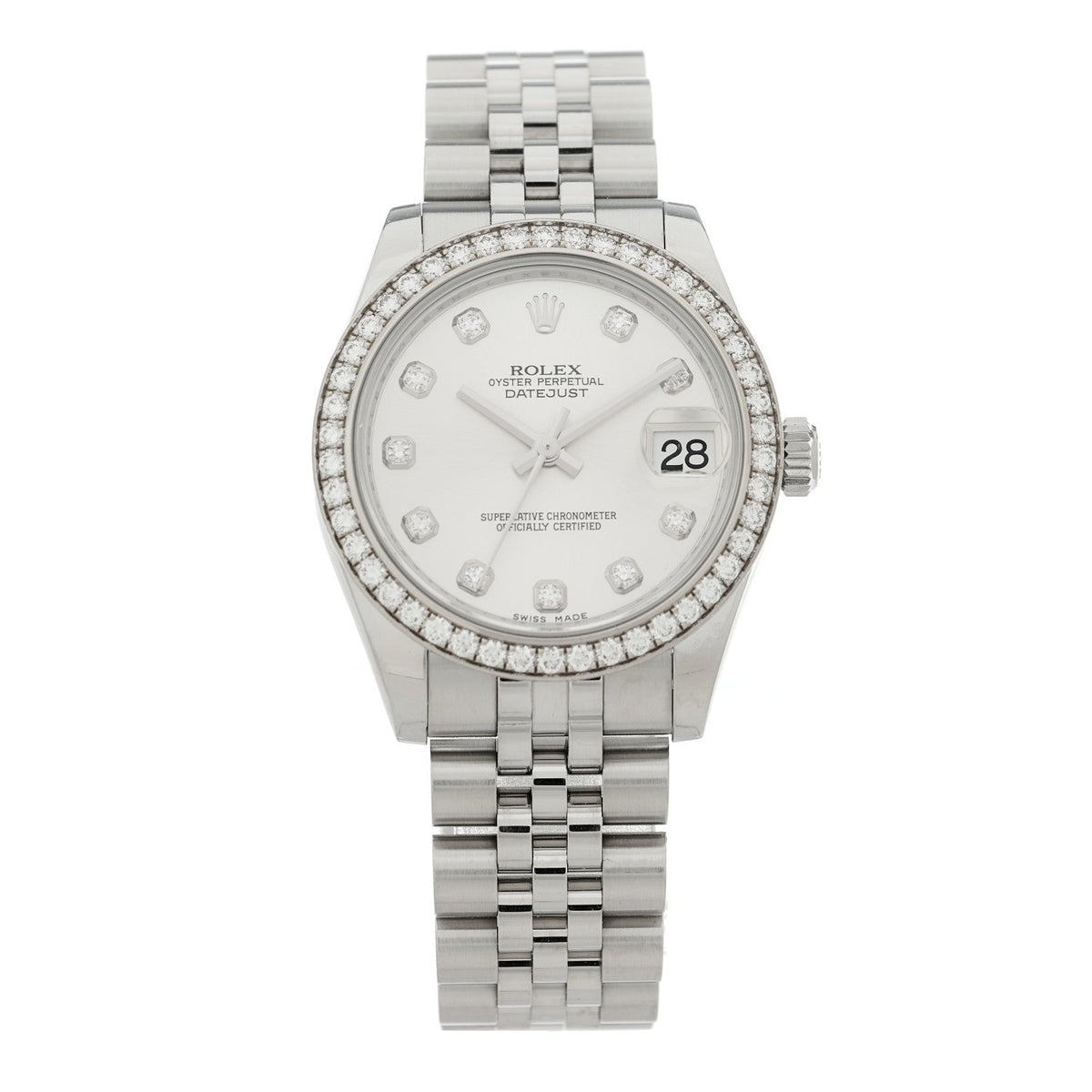 Rolex Stainless Steel 18K White Gold Diamond 31mm Datejust Watch 278384RBR