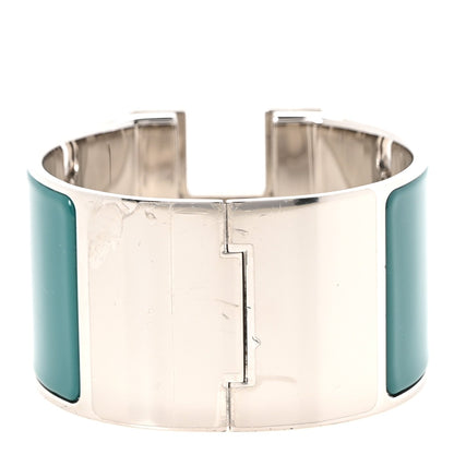 Hermes Enamel Palladium Extra Wide Clic Clac H Bracelet GM Bleuete