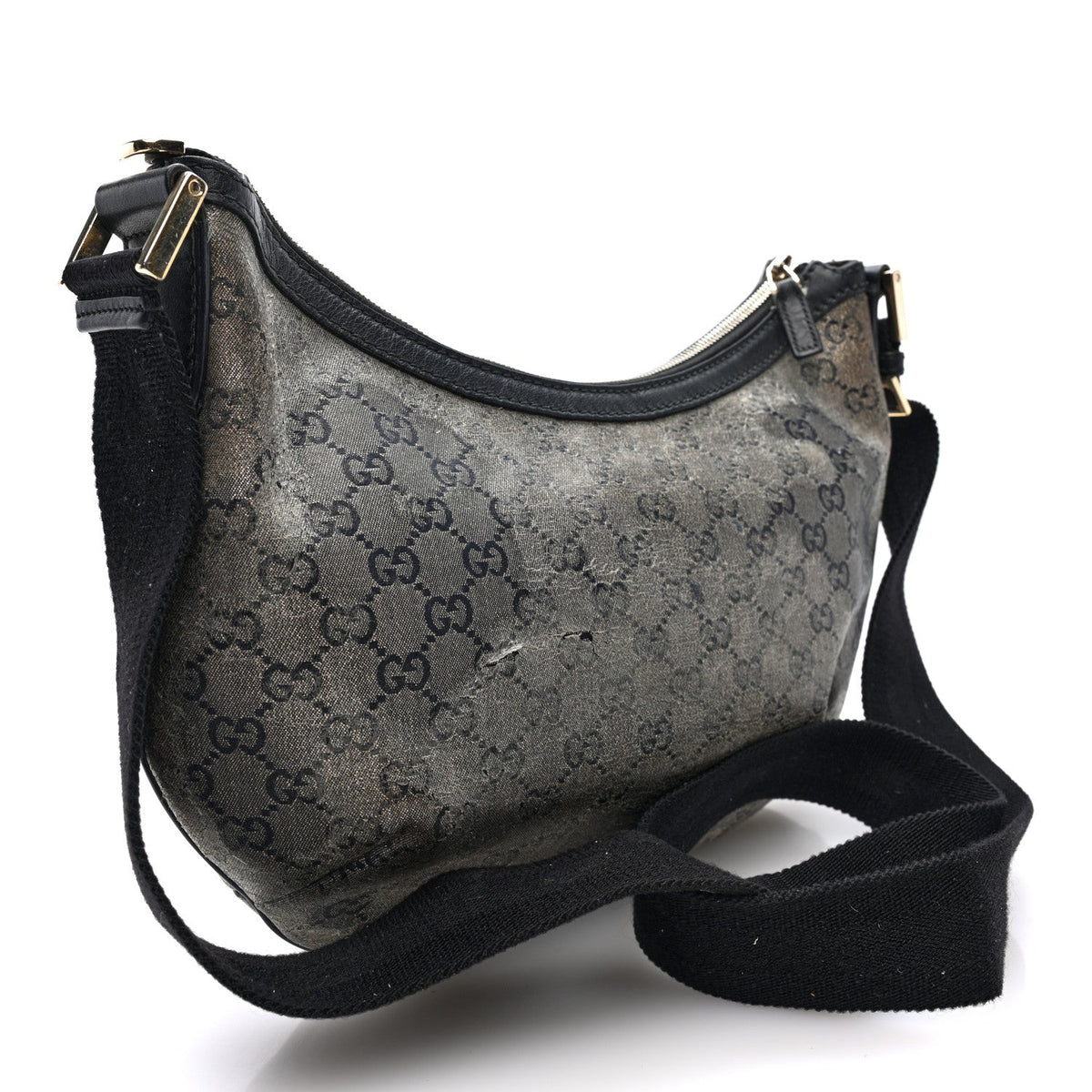 Gucci Lurex Monogram Medium Half Moon Hobo Black